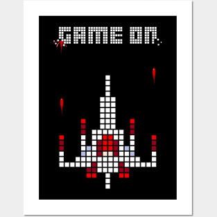 GAME ON - Space Ship - Pixel Art design Posters and Art